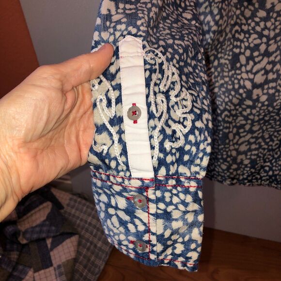 Roar Womens Medium Blue Leopard Print Long Sleeve Western Cowgirl Shirt M - Picture 6 of 9